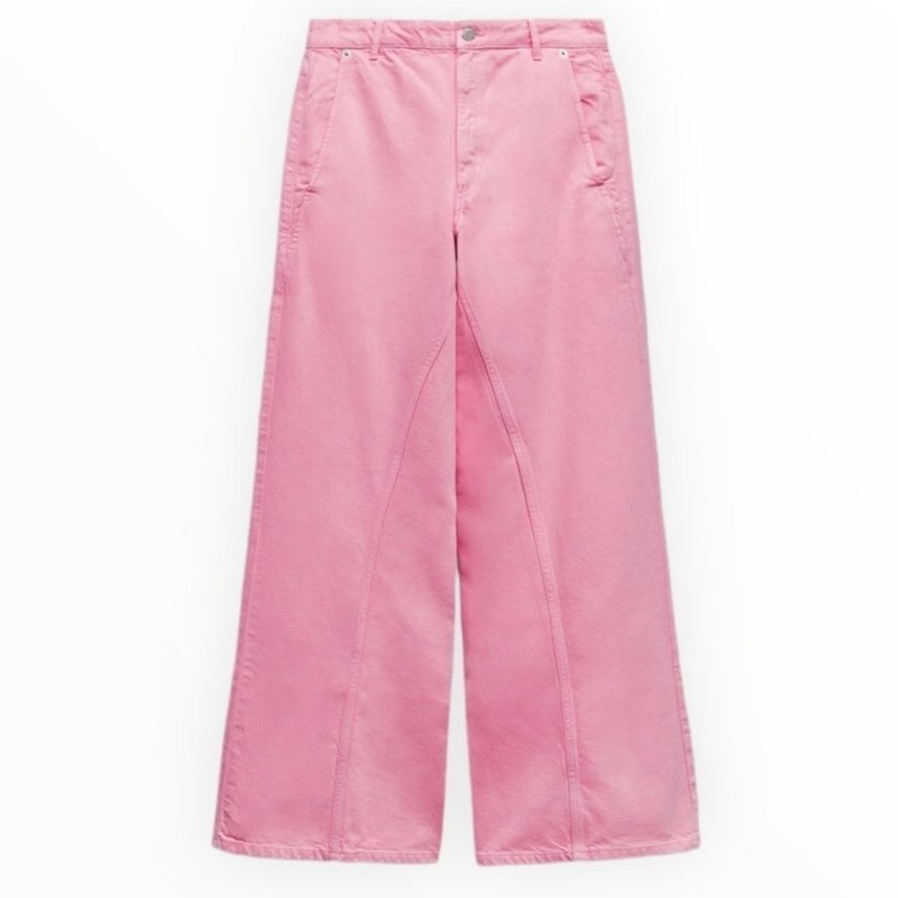 ZARA Pants Twisted Seam Jeans Denim Pink Wide Leg 8197/027 Women 2 New Retro